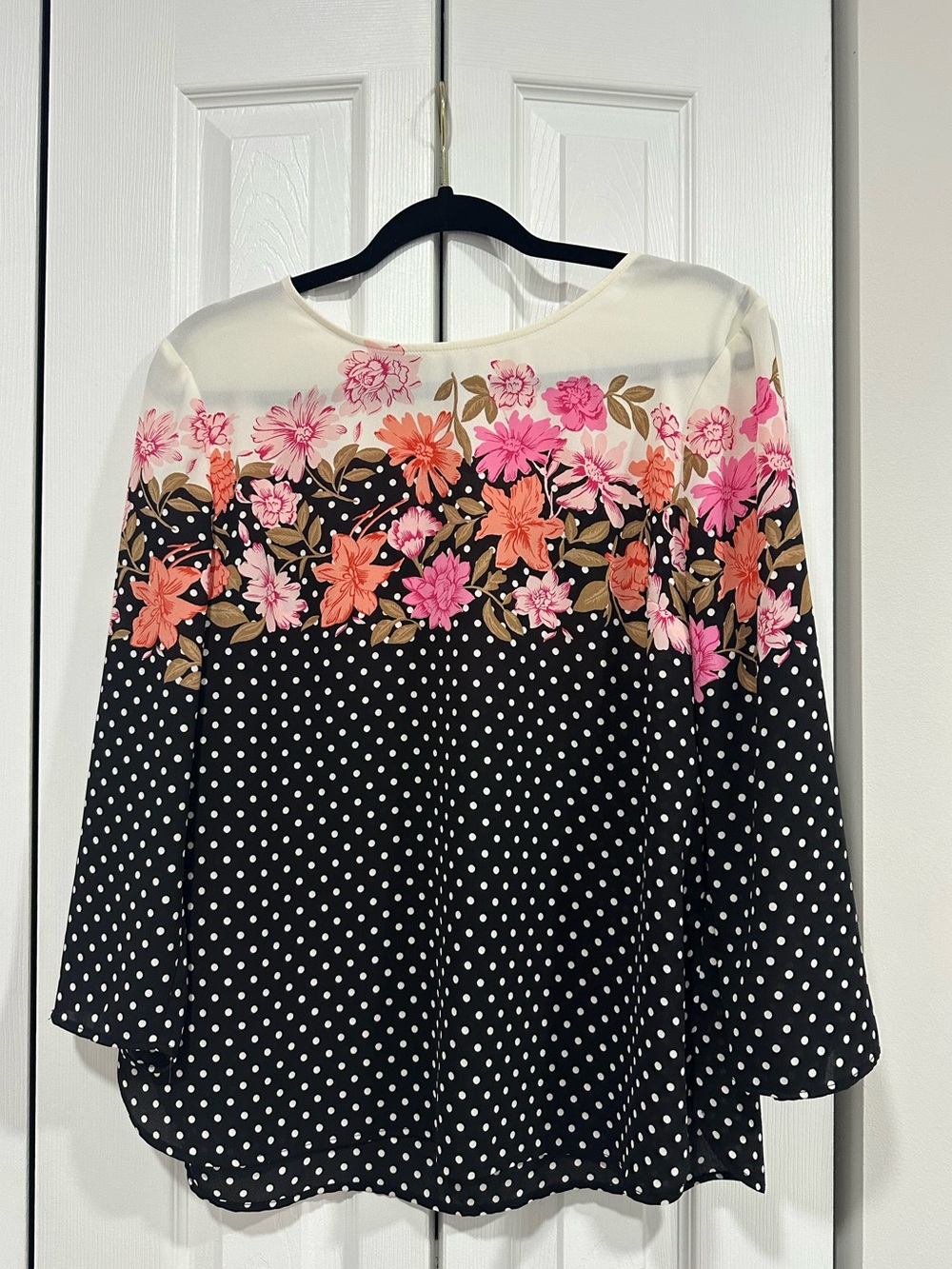 Talbots Women’s Floral Polka Dot Blouse - Cream and Black
